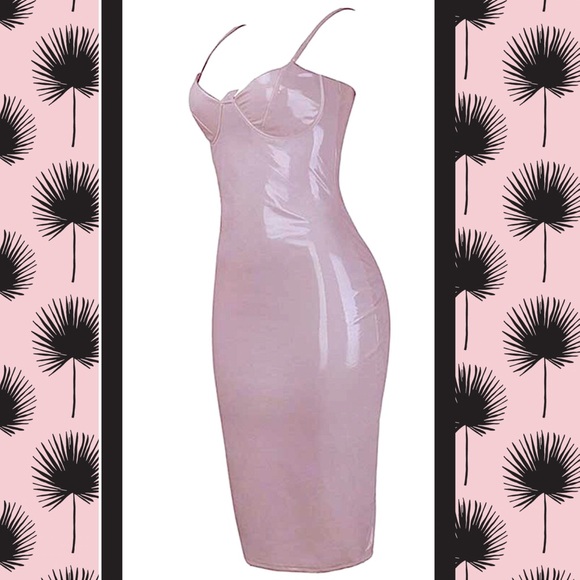 Sexy Bodycon Faux Leather Midi Dress NWT - Picture 5 of 10